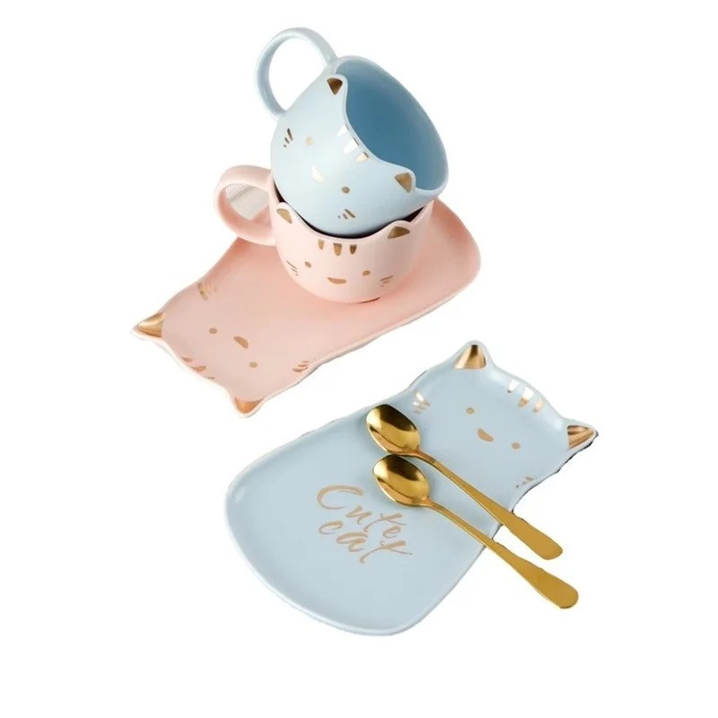 Фарфоровая кружка с подставкой Cute Cat