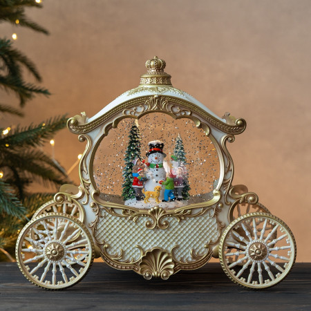 Фонарь с подсветкой и музыкой Carriage with a Snowman