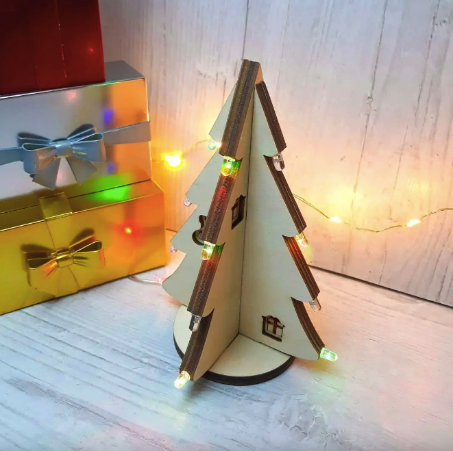 Деревянная елочка с подсветкой Christmas