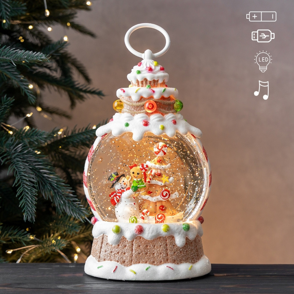 Фонарь с подсветкой и музыкой Gingerbread Snowball