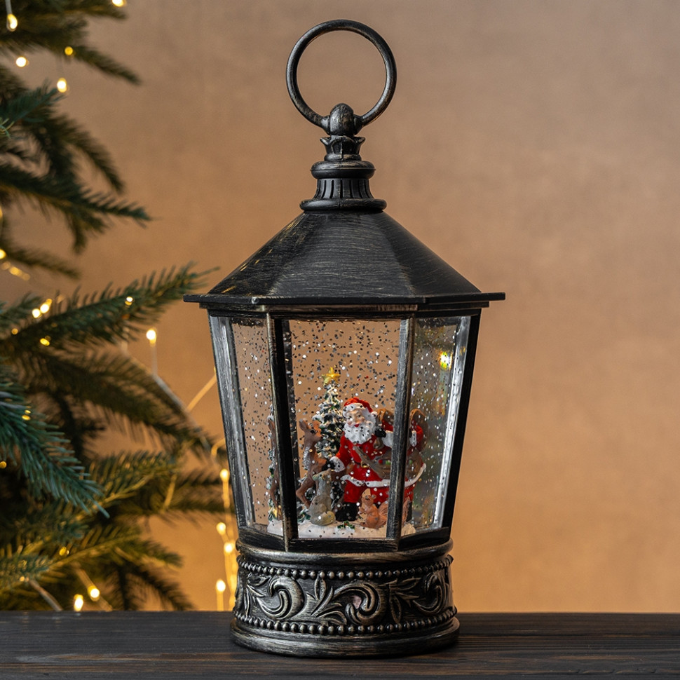 Ліхтар з підсвіткою та музикою Christmas forest with Santa