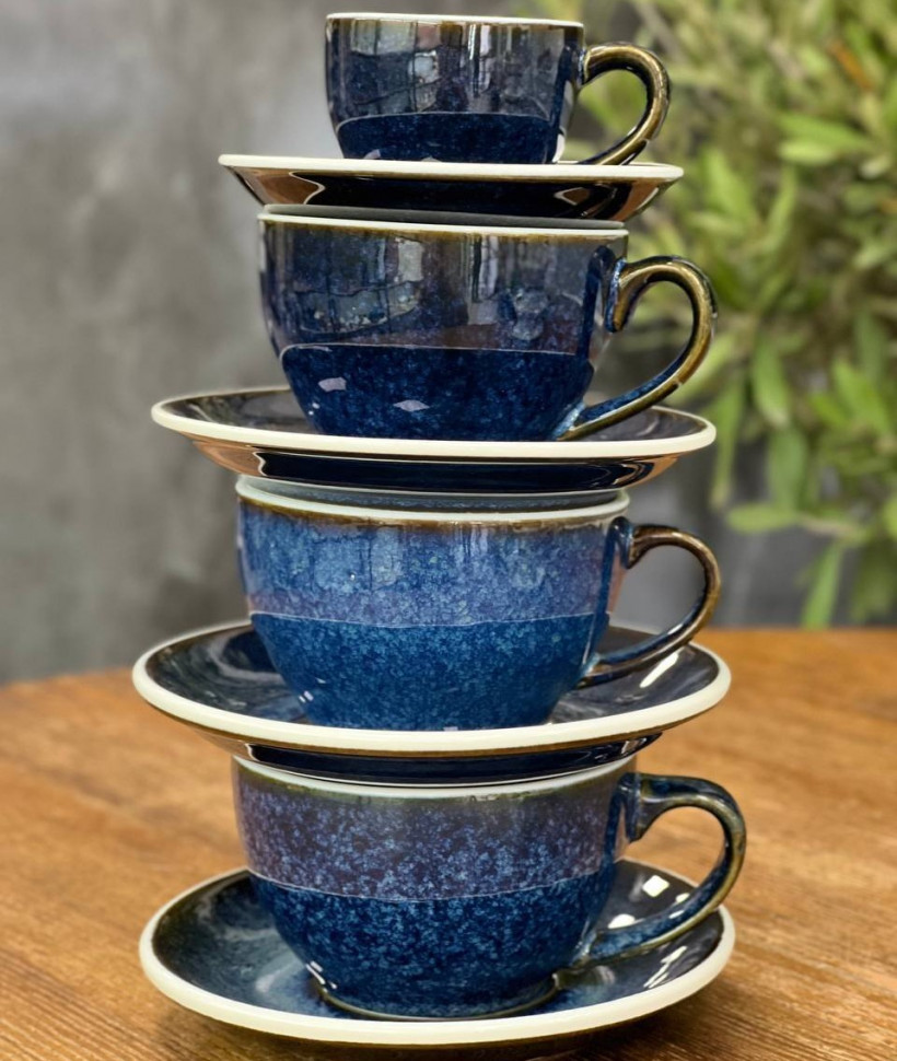 Набор чашек с блюдцами Dark Blue Sun 6 шт 