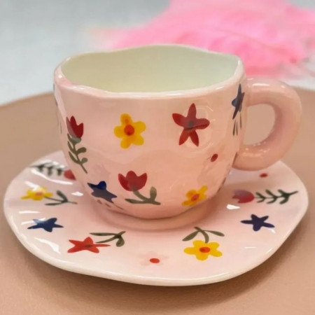 Чашка с блюдцем Pink Flowers 300 мл 