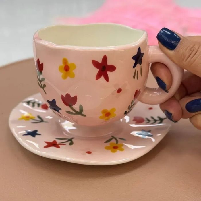Чашка с блюдцем Pink Flowers 300 мл 