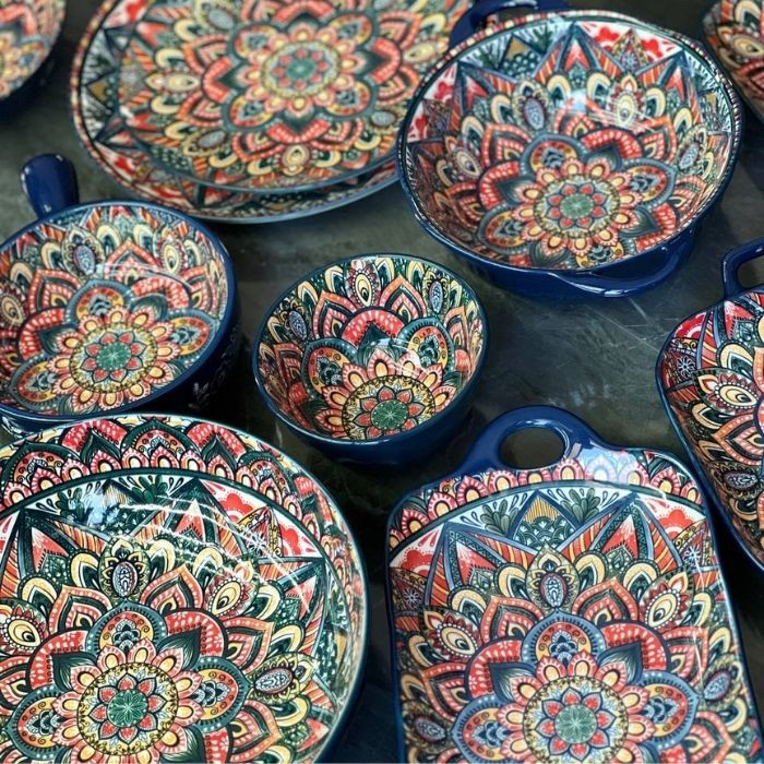 Салатник с ручкой Painted blue