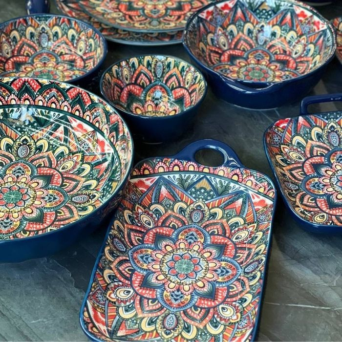 Блюдо с ручками Painted blue