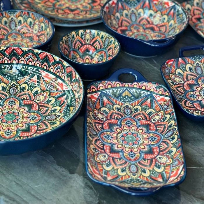 Блюдо с ручками Painted blue