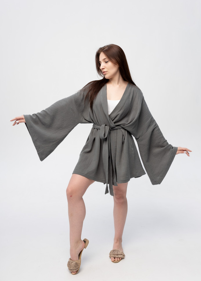 Кімоно Pretty з мусліну коротке сіре