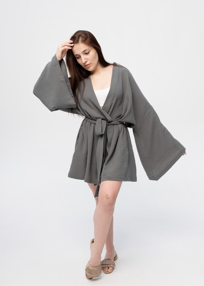Кімоно Pretty з мусліну коротке сіре