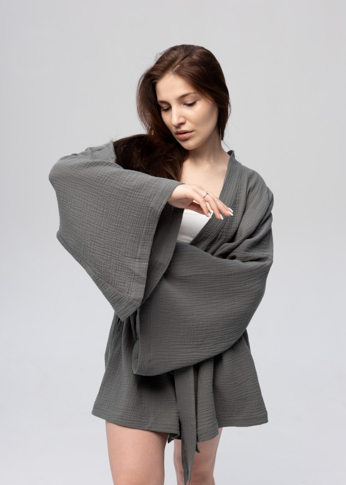 Кімоно Pretty з мусліну коротке сіре