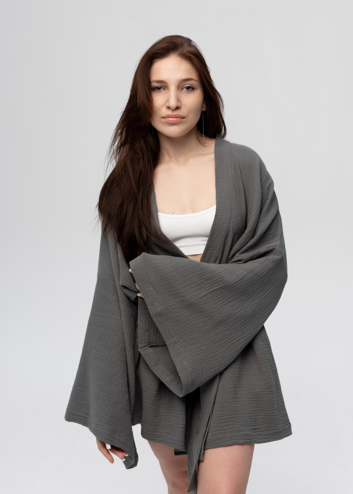 Кімоно Pretty з мусліну коротке сіре