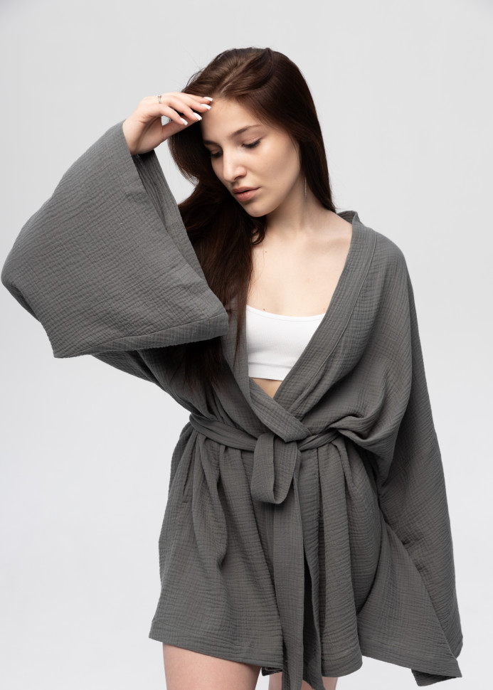 Кімоно Pretty з мусліну коротке сіре