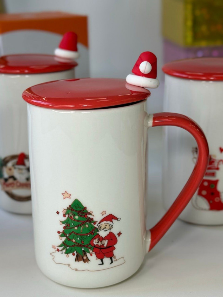 Чашка керамическая c крышкой Merry Christmas