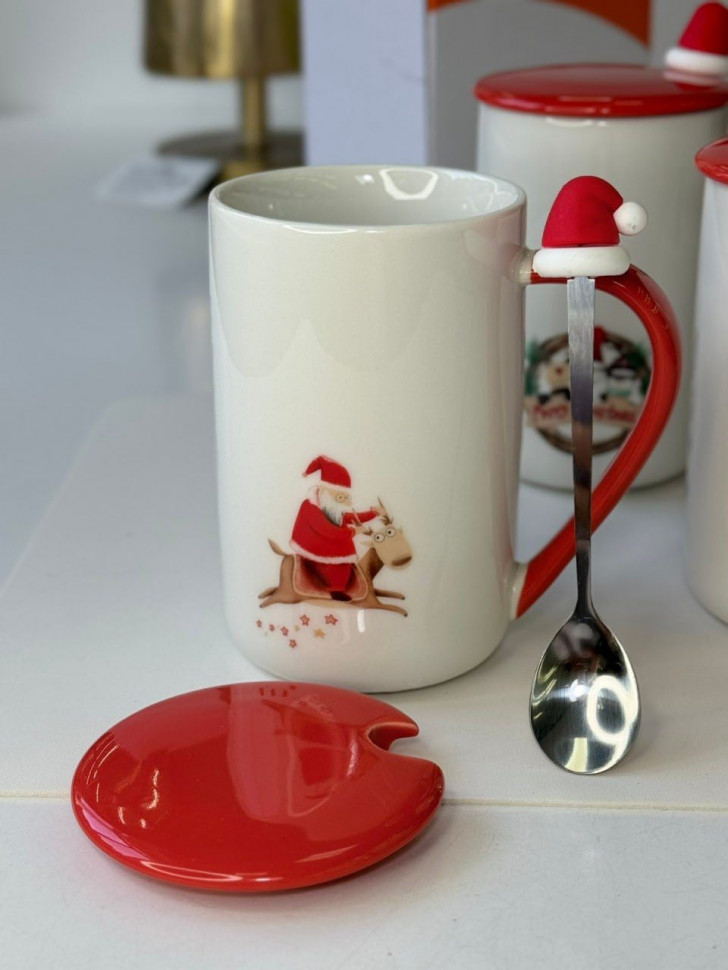 Чашка керамическая c крышкой Merry Christmas