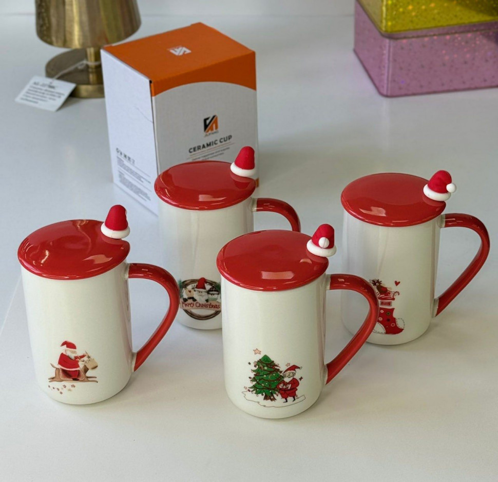Чашка керамическая c крышкой Merry Christmas