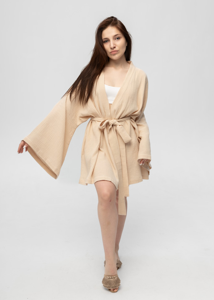 Кімоно Pretty з мусліну коротке бежеве