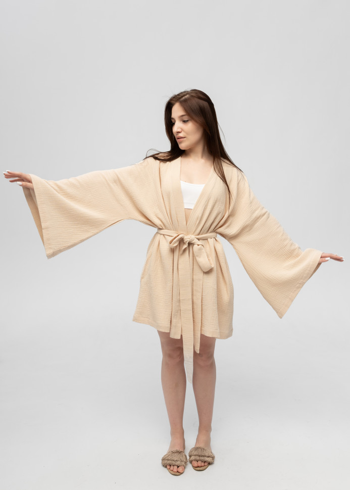 Кімоно Pretty з мусліну коротке бежеве