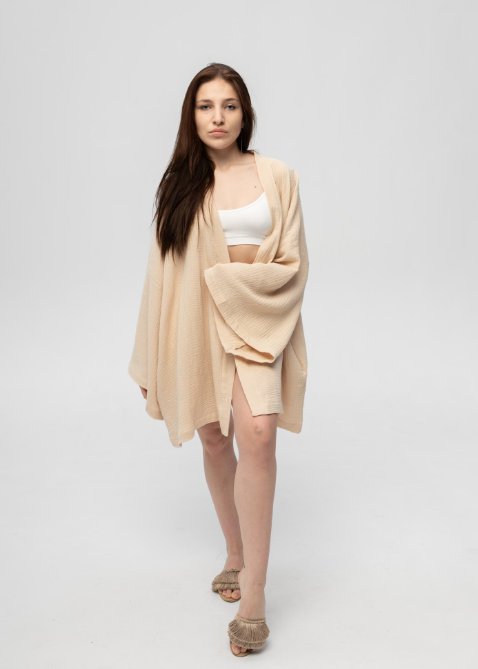 Кімоно Pretty з мусліну коротке бежеве