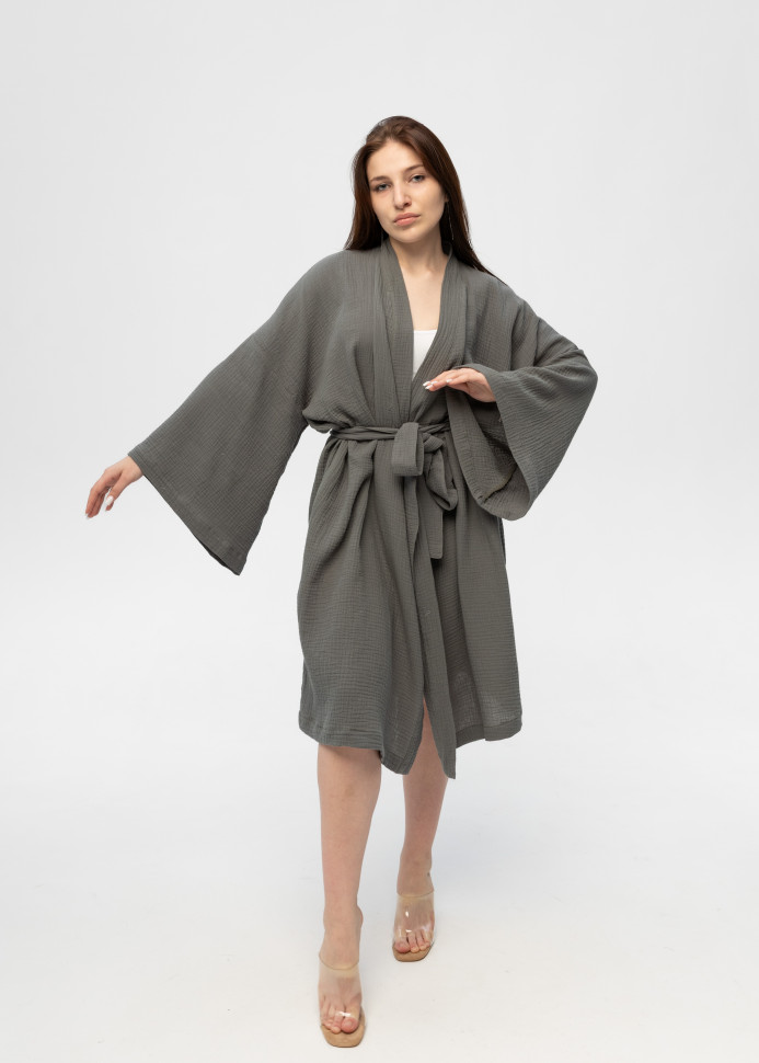 Кимоно Pretty из муслина длинное серое