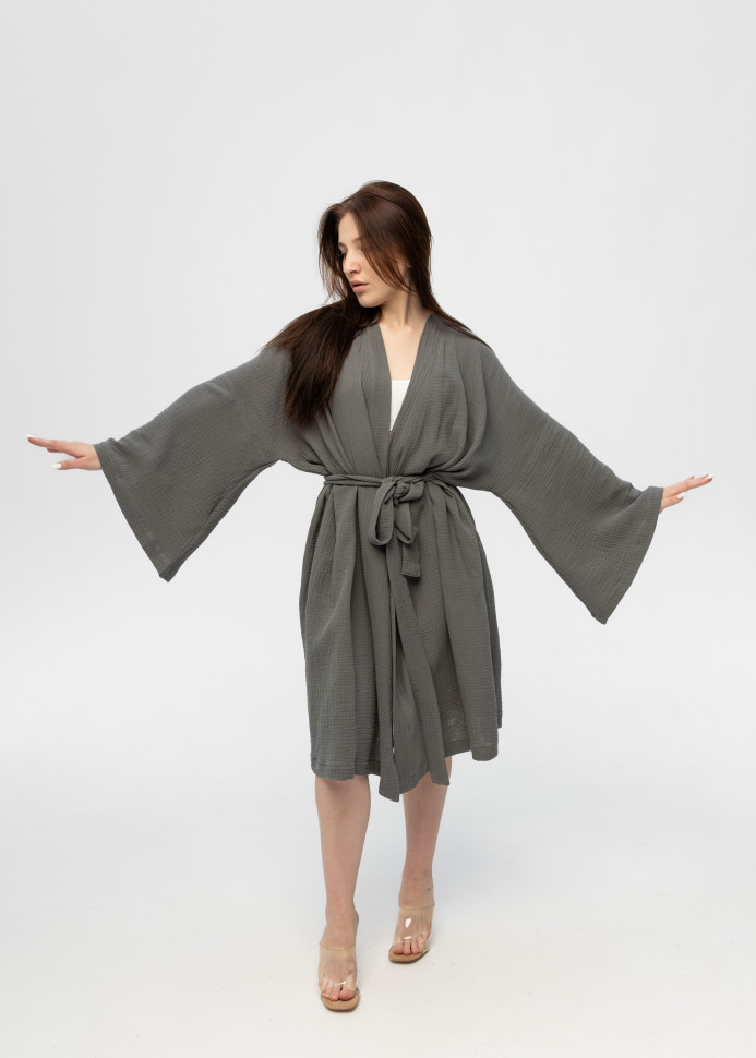 Кимоно Pretty из муслина длинное серое