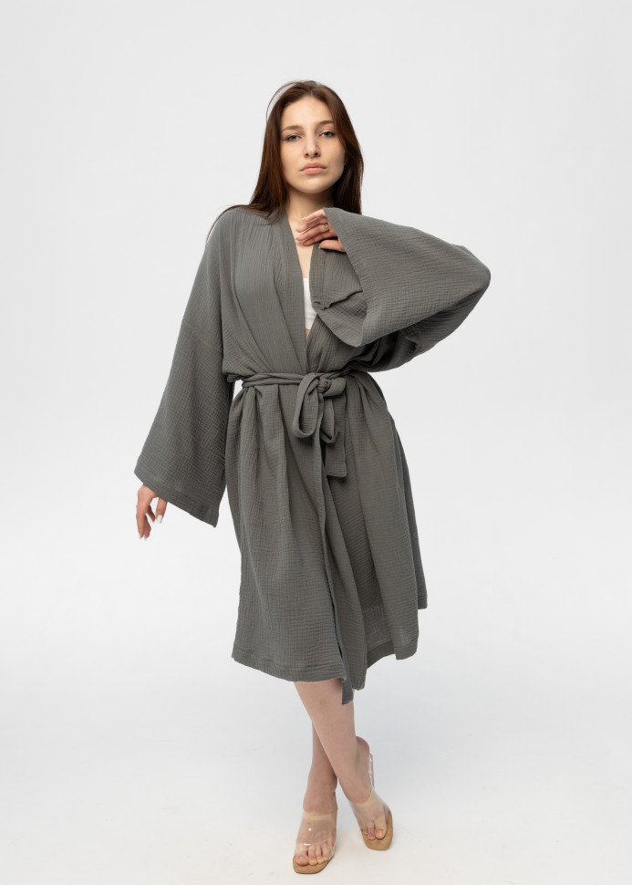 Кимоно Pretty из муслина длинное серое