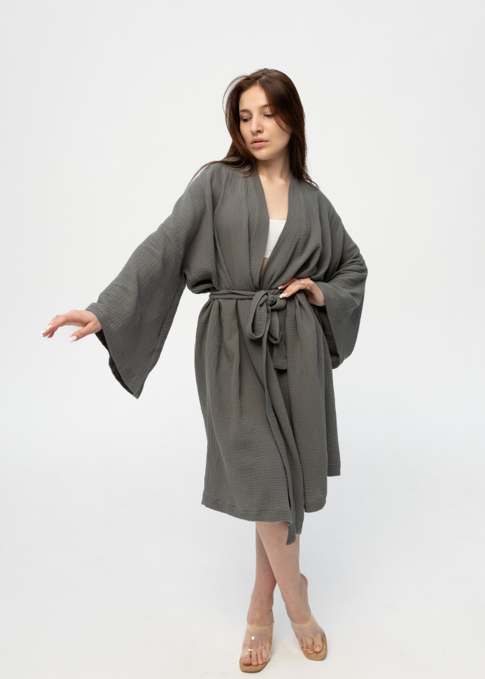 Кимоно Pretty из муслина длинное серое