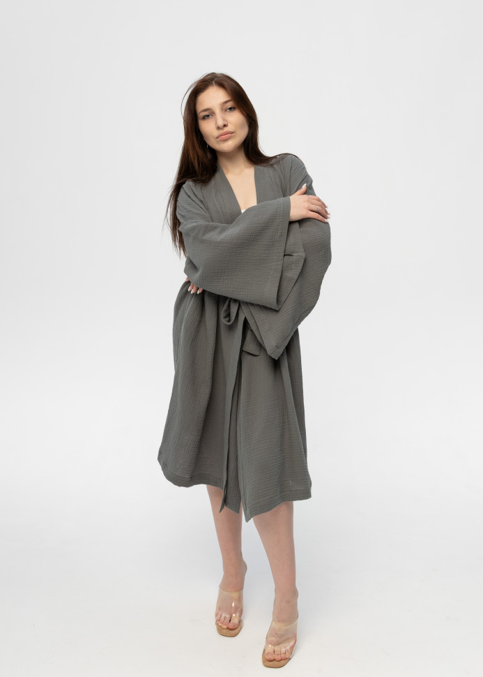 Кимоно Pretty из муслина длинное серое