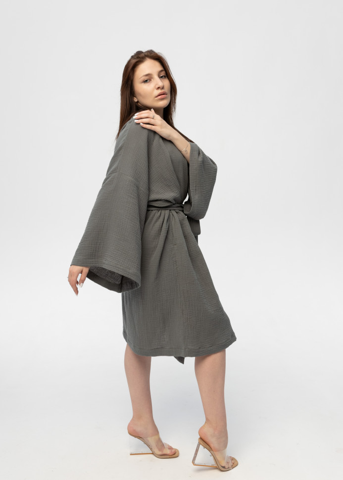 Кимоно Pretty из муслина длинное серое