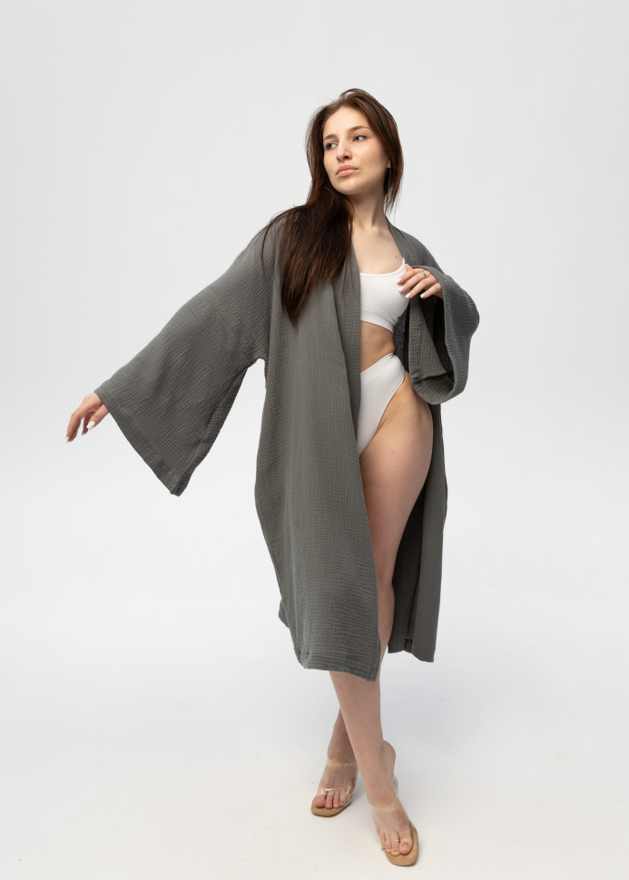 Кимоно Pretty из муслина длинное серое