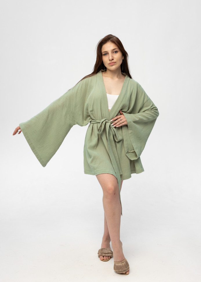 Кімоно Pretty з мусліну коротке зелене