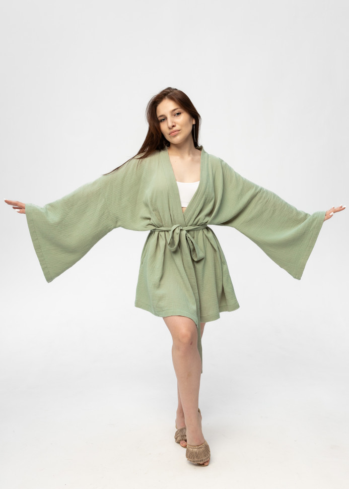 Кімоно Pretty з мусліну коротке зелене