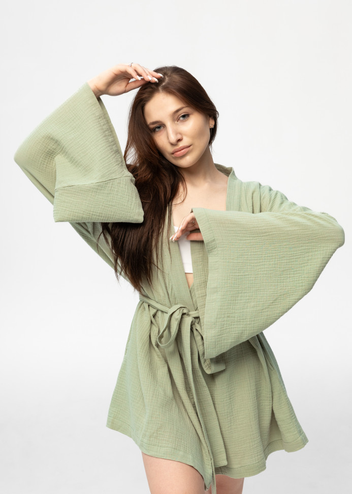 Кімоно Pretty з мусліну коротке зелене