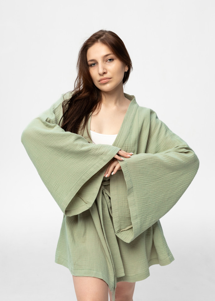 Кімоно Pretty з мусліну коротке зелене
