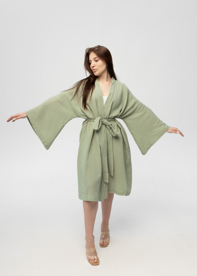 Кімоно Pretty з мусліну довге зелене