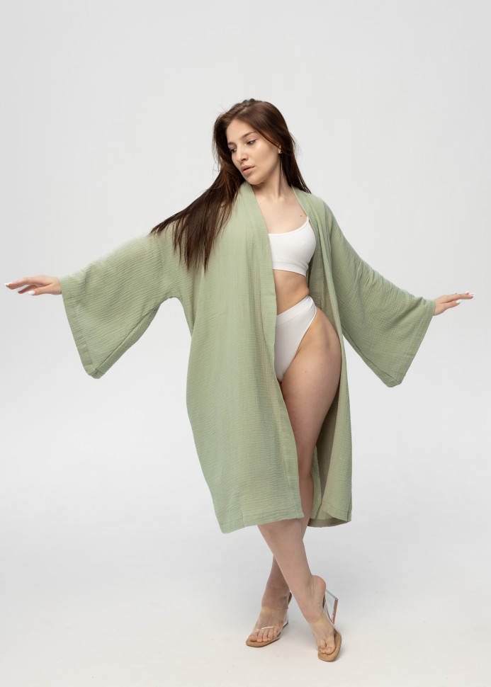Кімоно Pretty з мусліну довге зелене
