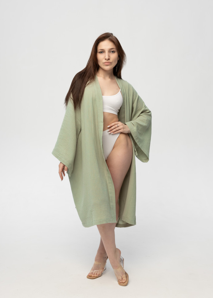 Кімоно Pretty з мусліну довге зелене