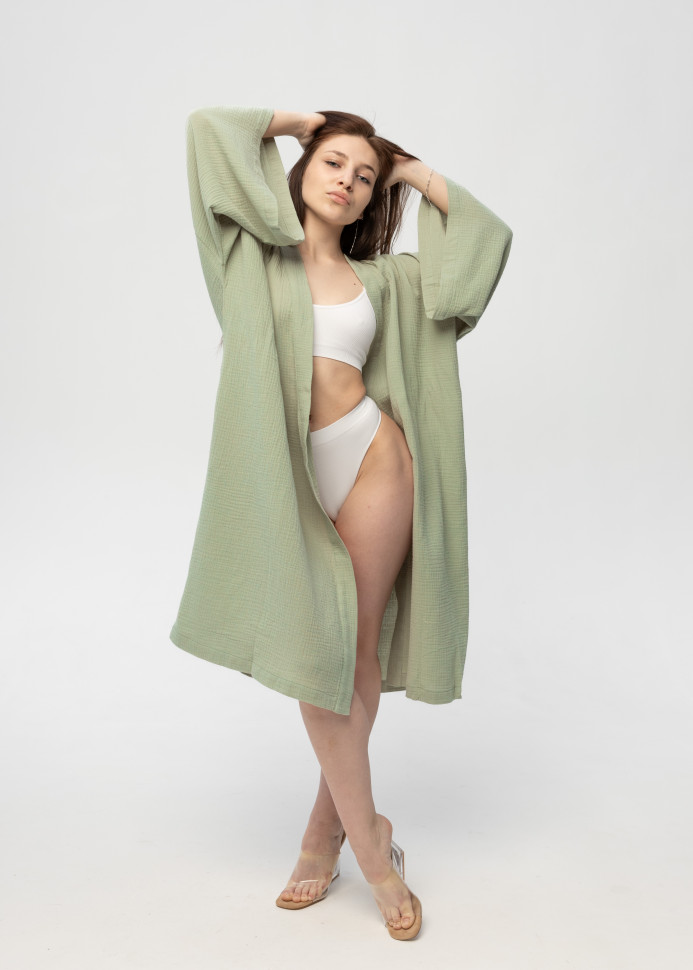 Кімоно Pretty з мусліну довге зелене