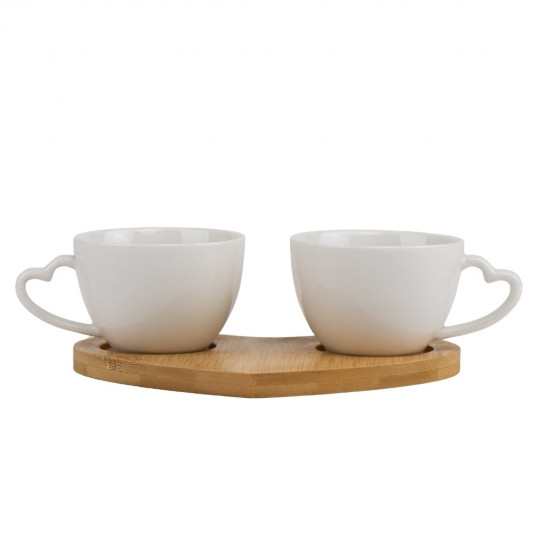 Набор кружек на бамбуковой подставке Two hearts