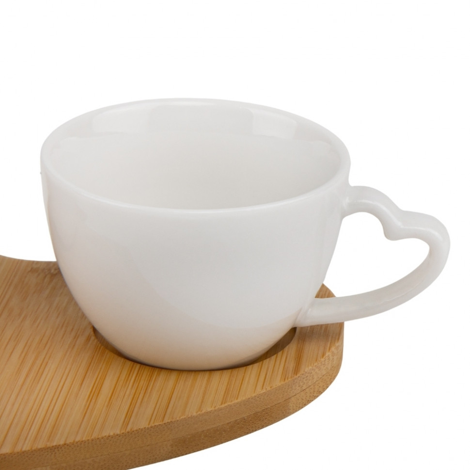 Набор кружек на бамбуковой подставке Two hearts