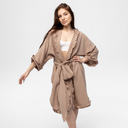 Кімоно Pretty з мусліну довге бежеве з рюшами
