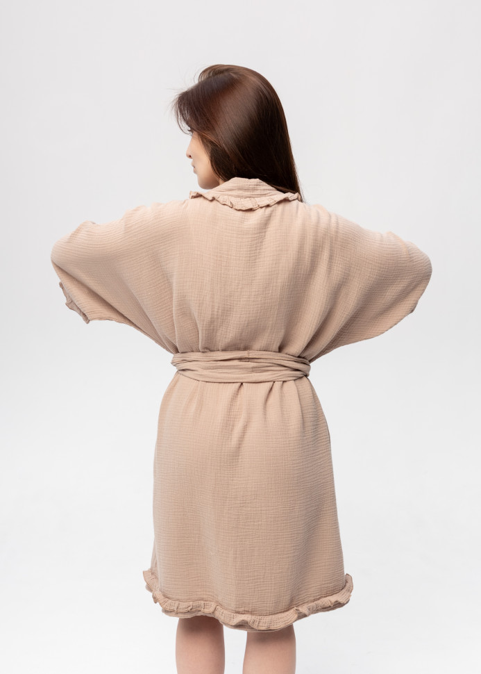 Кімоно Pretty з мусліну довге бежеве з рюшами