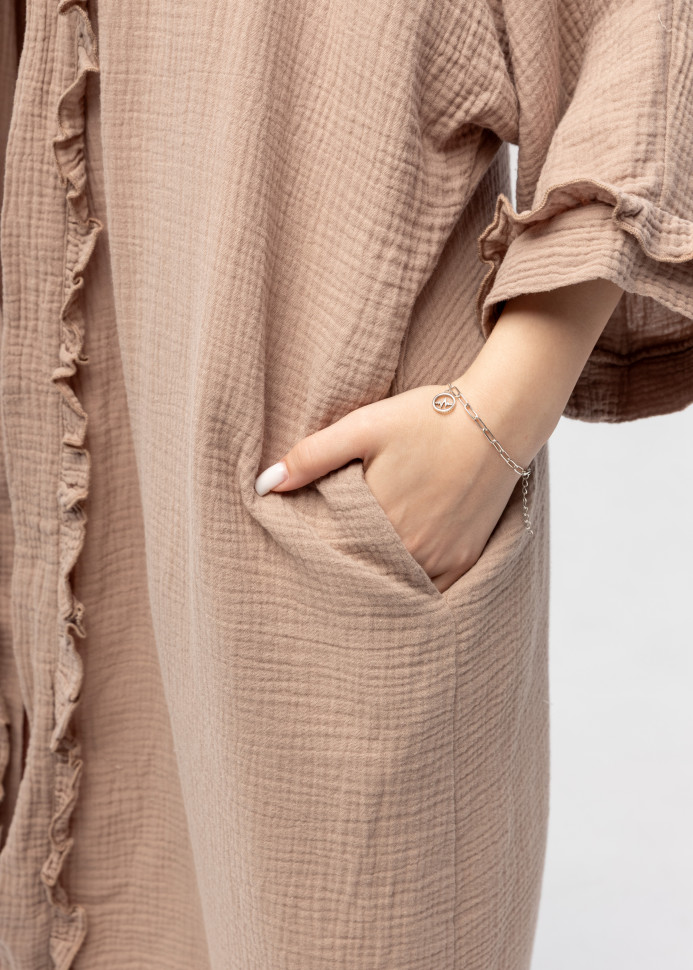 Кімоно Pretty з мусліну довге бежеве з рюшами