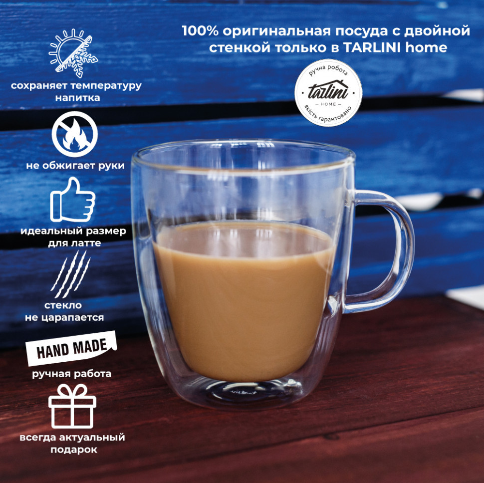 Стеклянная кружка с двойной стенкой и блюдце Handled Set